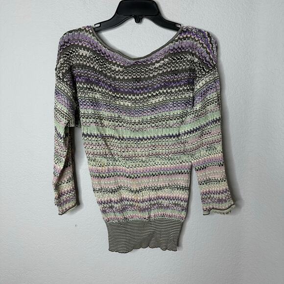 Missoni Multicolor Boatneck 3/4 Sleeve Top with Keyhole Back Tie Detail - Picture 1 of 7